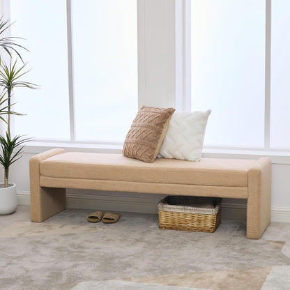 Shoe Bench for Entryway, 66.9''W Modern Boucle King Size End of Bed Bench for Bedroom, Cloakroom, Window, Wheat.