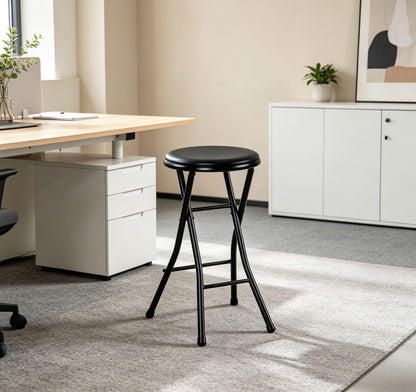 24-inch Tall, Padded Folding Stool, Black