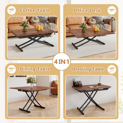 Adjustable Height Coffee Table to Dining Table, Lift Top Foldable Dining Table with Expandable Top & Wheels, Convertible Coffee Table for Small Spaces & Apartments