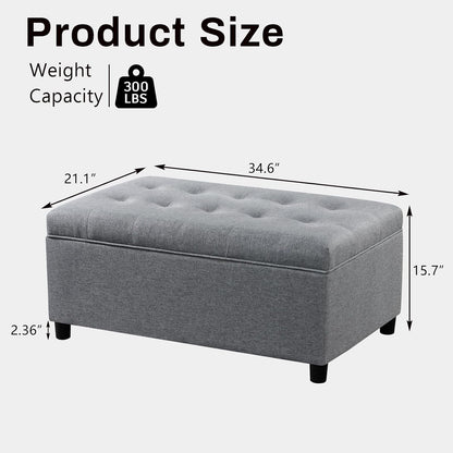 Linen Storage Ottoman Bench 35 inch with Hinged Lid - Multi-Functional Ottoman with Storage for Living Room, Bedroom End of Bed, Entryway Shoe Seat - Easy Assembly, Linen Gray