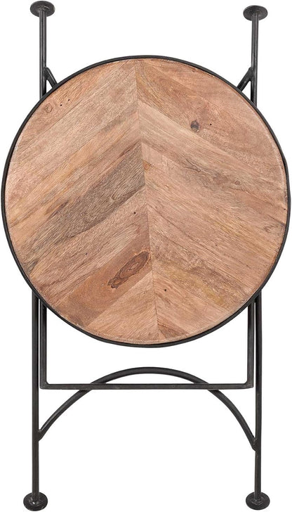 East at Main Nadine Round Folding Side Table, Sand Mango Wood & Black Iron, Small Space End Table