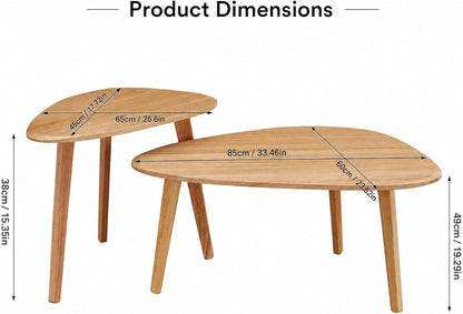 Nesting Coffee Table Set of 2-Mid Century Modern Coffee Table | Guitar Pick Stacking Tables with Solid Wood Legs,Small Coffee Tables for Small spaces,Living Room,Balcony