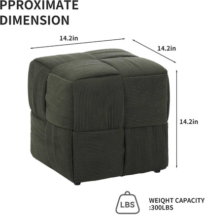 Green Cube Ottoman, Foot Rests Pouf Soft and Comfortable Corduroy Woven Design, Foot Rest for Couch for Living Room, Bedroom, Square Pouf Ottoman 14.2" (Green)