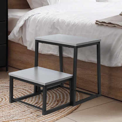 LIANTRAL 2 Step Stool for Adults, 2 in1 Foot Stool for High Bed, Kitchen,RV | Heavy Duty, Non-Slip, Steel Frame & Wooden Steps, 500lbs Load Capacity, Gray