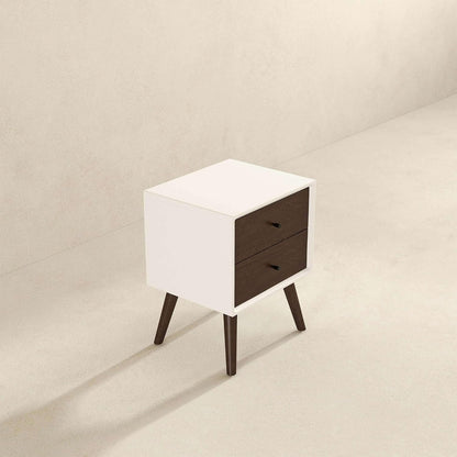 Mid Century Modern Style 2-Drawer White Night Stand Solid Wood 23.6" H,for Small Spaces