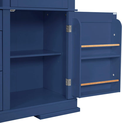 63.3" Traditional Freestanding Buffet Hutch with Storage Shelves & Organizer, Large Kitchen Pantry with Workstation (Blue17)