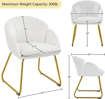 Yaheetech Modern Velvet Vanity Chair Armchair, Flower Shaped Makeup Chair with Golden Metal Legs for Living Room/Makeup Room/Bedroom/Home Office/Kitchen, White