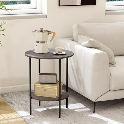 Side Table,Round End Table with 2 Storage Shelves| Compact Side Tables for Living Room, Couch, Office & Bedroom | Narrow Accent Table as Space-Saving Small Bedside Table 18x18x22in (Grey)