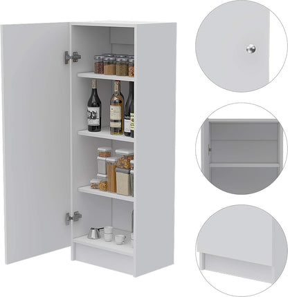 Kitchen Pantry 47" H, 1 Door Cabinet, 4 Interior Shelves, White