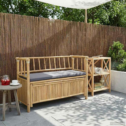 Natural Bamboo Garden Storage Bench 110x47x80 cm, Outdoor Patio Seat with Hidden Storage Compartment, Post Leg Design for Modern or Rustic Decor, Easy Assembly Required