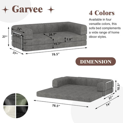 79" 5-in-1 Convertible Sleeper Sofa Bed, No Assembly Corduroy Modular Futon Couch with Fixed Metal Armrests, Compressed in a Box, Pet-Friendly Sofa for Living Room Apartment, Dark Grey