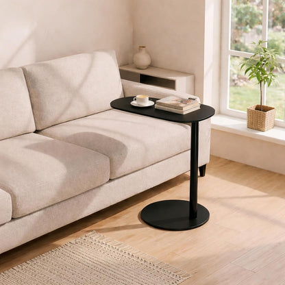 C Shaped End Table for Couch - Modern Metal Sofa Side Table with Round Base, Slide Under Accent Table for Small Spaces, Living Room Bedroom Office, Black, 24.8 Inch