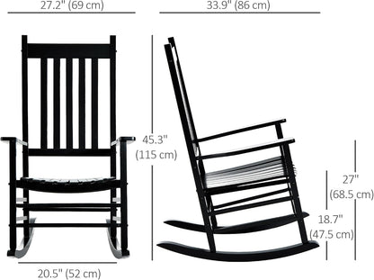 Outsunny Outdoor Rocking Chair High Density Wooden Rockers Black | Patio Rocking Chair, Smooth Curves, for Lawn Garden Porch, Supports Up to 350lbs