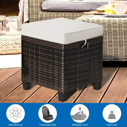 DORTALA Outdoor Ottoman Wicker 2 Piece, Patio Ottomans PE Rattan Foot Rest with Cushion for Couch, Chair, Brown