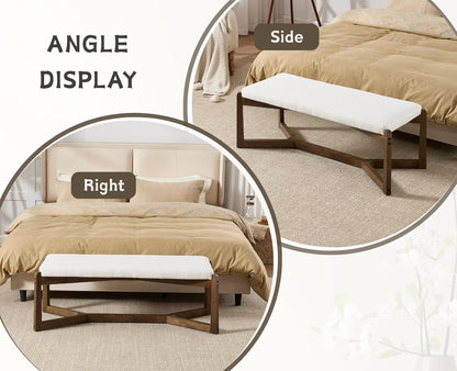 CIMOTA 49 Inch Modern Entryway Bench, Upholstered Bedroom Bench with Solid Wood Frame, Y-Shaped Foot, Comfy Ottoman for Bedroom End of Bed/Hallway/Living Room/Indoor, Linen Beige