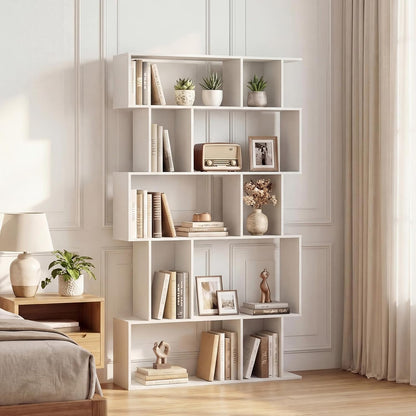 5-Tier Geometric Bookshelf w/Anti-tip Kit & 5 Closed-Back Cubbies