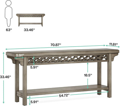 Tribesigns 70.8-Inch Solid Wood Long Console Table, Farmhouse Entryway Table with Storage, Narrow Sofa Table Grey Couch Table for Living Room Entryway Hallway (Gray)