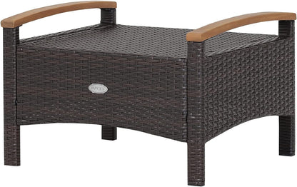 Tangkula 2 Piece Patio Rattan Ottomans, Outdoor Wicker Footstool w/Acacia Wood Handles, Soft Zippered Cushions, 3-in-1 Function Footstool Seat & Side Table for Backyard, Balcony, Poolside (Beige)