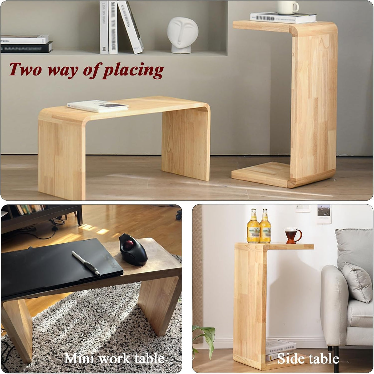 C-Shaped Side Table Solid Wood End Table for Couch (2, 27.2" H-Natural) | Suitable for Sofa and Bed, Wooden C Tables for Living Room Bedroom, Small Snack Tray Table for Space Saving