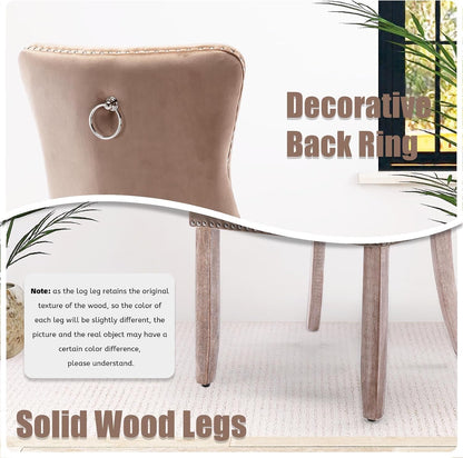 SoarFlash Velvet Dining Chairs Set of 4, Tall Back Side Chair, Modern Upholstered High-end Tufted Side Chair with Button Back Ring, Solid Wood Legs (Khaki)
