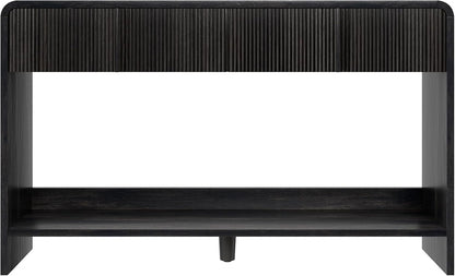 AMERLIFE 45" Fluted Entryway Console Table with 2 Drawers and Open Shelf | Modern Entryway Table with Rounded Edges, Wood Sofa Table for Hallway, Foyer, Behind Couch, Living Room, Black