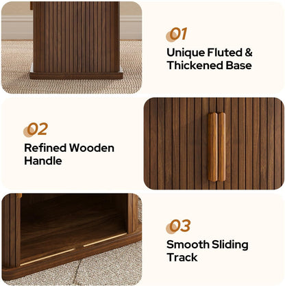 78.7" Long Rectangle Dining Table with Fluted Storage Legs for 6/8/10, Farmhouse Dinner Tables with Large Tabletop, Storage Shelves and Sliding Tambour Doors for Dining Room, Kitchen, Living Room