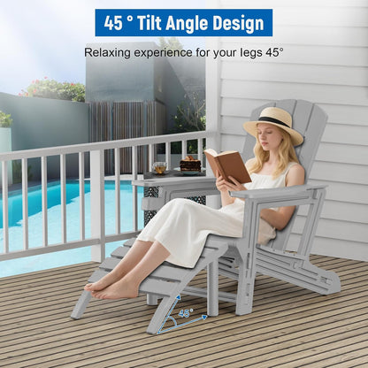 FONTOI Adirondack Ottoman, HDPE Plastic Adirondack Chair Footstool, All Weather Outdoor Footrest for Patio, Backyard, Lawn, Fire Pits, Grey