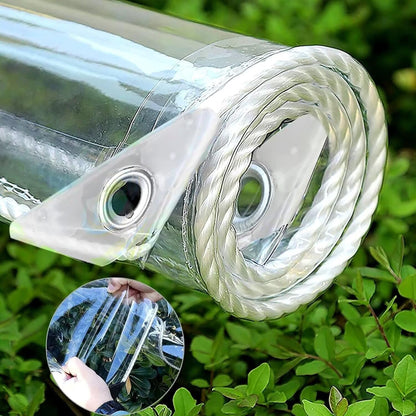 12' X 16' Clear Vinyl Tarp, 14 Mil Clear Tarps Heavy Duty Water Resistant, 400g/m² Thickened Tear Resistant with Metal Grommets, for Patio Porch and Garden Chicken Coop
