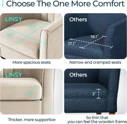LINSY Accent Chair with Ottoman, Modern Barrel Chair Small Armchair Reading Chair with Footrest, Comfy Round Arms Chair for Living Room Bedroom Reading Room, Velvet, Cream