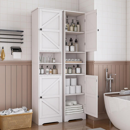 Viaozutis Tall Bathroom Storage Cabinet, Slim Freestanding Cabinet with Adjustable Shelves, Vertical Storage Organizer for Small Bathrooms, Toilet Paper & Daily Essentials Storage（White）