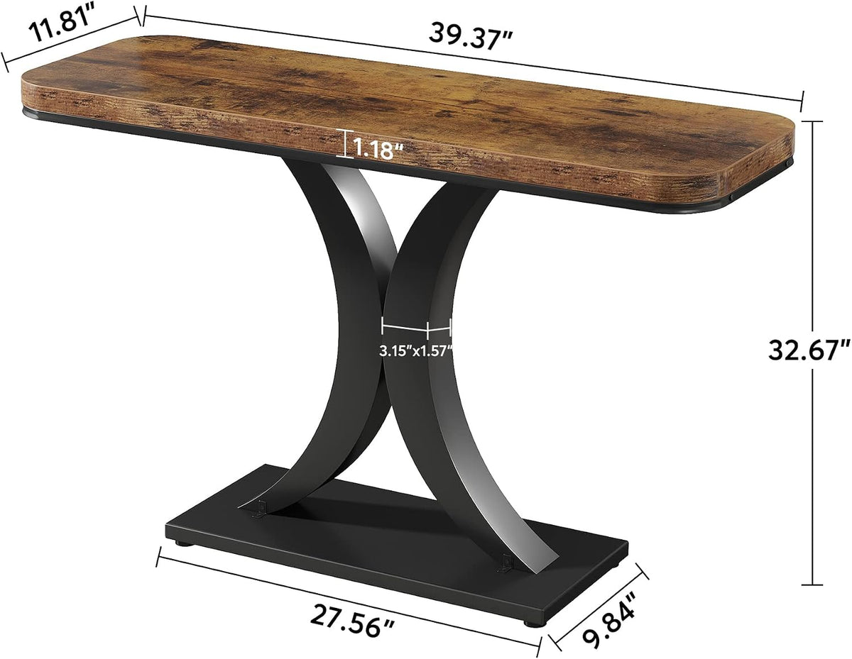 LITTLE TREE Industrial Entryway Console Table, Compact Foyer Hallway Accent Table for Small Space