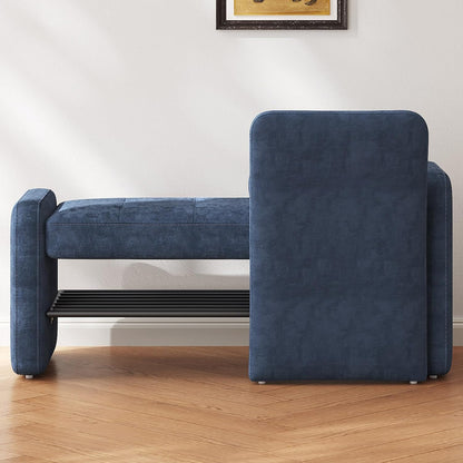 Miuuod 40.94" Navy Blue Upholstered Shoe Storage Bench with Adjustable Backrest,2-Tier Entryway Cabinet Ottoman,Bedroom Stool with Cushion, Narrow Hallway Organizer Shelf Seat for Living Room & Dorm