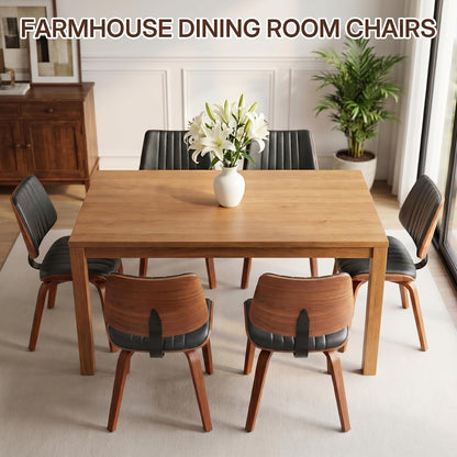 Mid Century Modern Dining Chairs Set of 4, Farmhouse Faux Leather Upholstered Curved Backrest Kitchen Chairs with Walnut Bentwood Frame for Kitchen, Makeup, Desk, Black