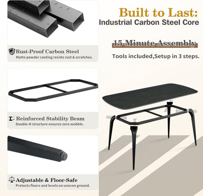 Modern Dining Table Set for 4, 63 inch Sintered Stone Kitchen Table and Chairs,Rectangular Dining Table Set of 4 with PU Leather Chair, 5 Piece Dining Room Table Set for Kitchen, Office, Apartment