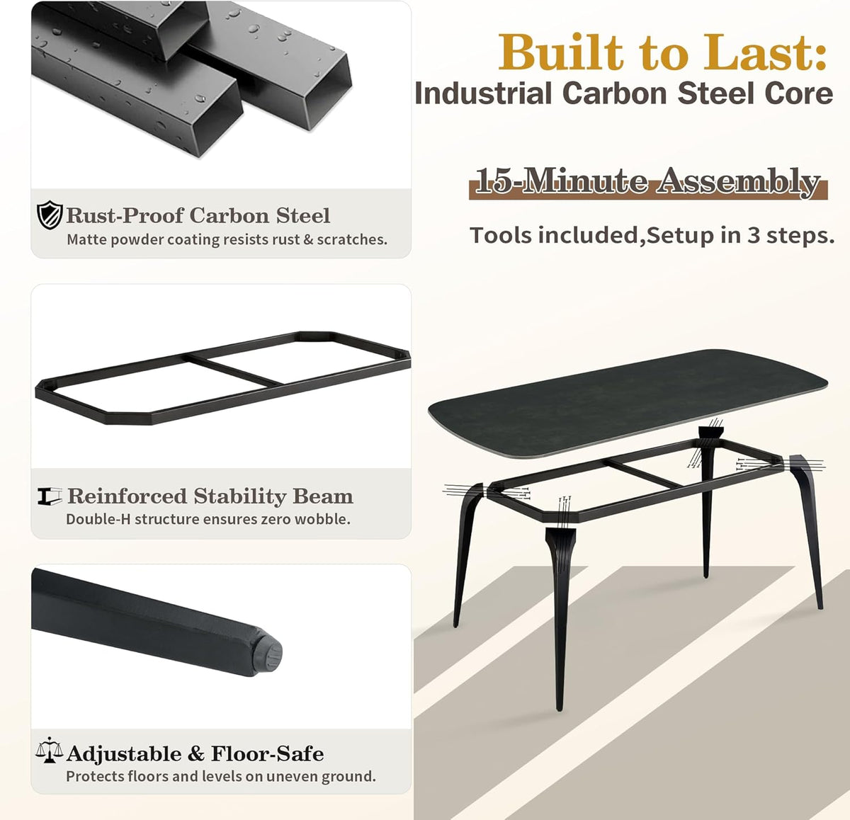 Modern Dining Table Set for 6,63 inch Sintered Stone Kitchen Table and Chairs,Rectangular Dining Table Set of 6 with PU Leather Chair,7 Piece Dining Room Table Set for Kitchen, Office, Apartment
