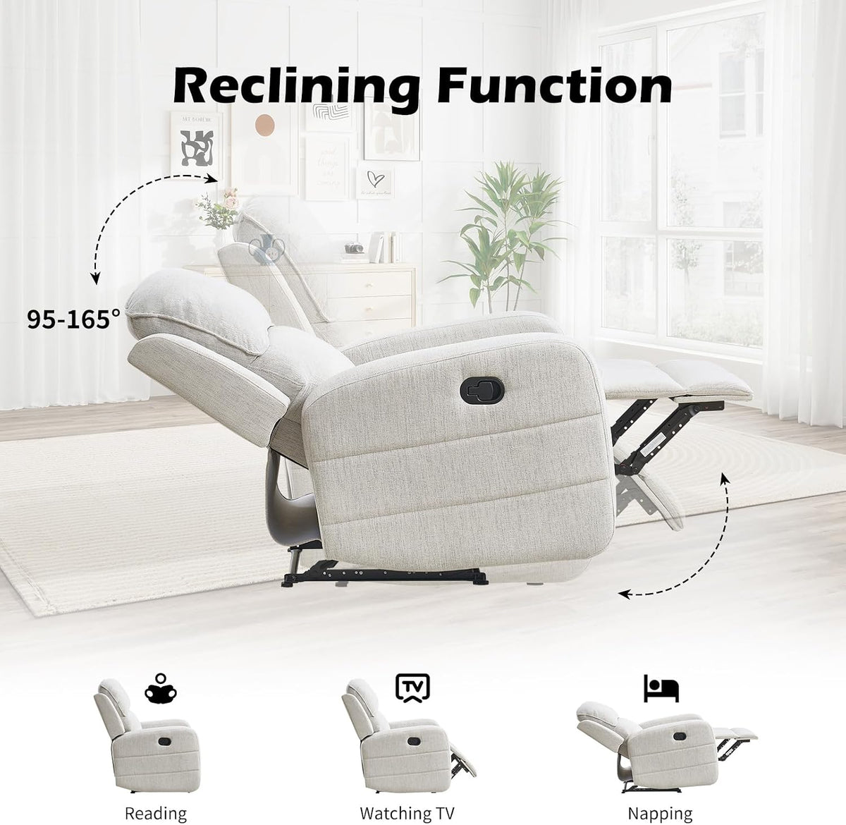 EBELLO Manual Living Room Furniture Reclining Couch Set, Soft Fabric Loveseat Recliner Sofa for Meeting Room, Overstuffed Backrest and Armrest (Loveseat)