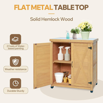 31" Weatherproof Small Storage Cabinet, Storage Cabinets with Sturdy X-Shape Design, Tool Cabinet with Magnetic Door for Patio and Garage, Light Brown