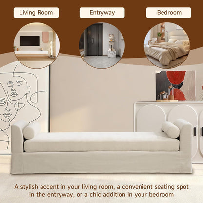 Chifee & Vingol 88.6" W Oversized Chaise Lounge Upholstered Bedroom Benches Extra-Long Indoor Bench Entryway Bench with Removable Pillows for Living Room Hallway,Beige