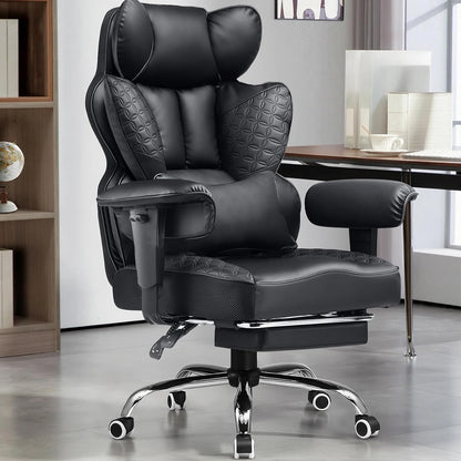 GTPLAYER Big and Tall Gaming Chair 400lbs Heavy Duty Office Chair with Foot Rest & Ergonomic Pocket Spring Lumbar Support, High Back 3D Saddle Shaped Cushion for Back Pain Relief, Matte-Black