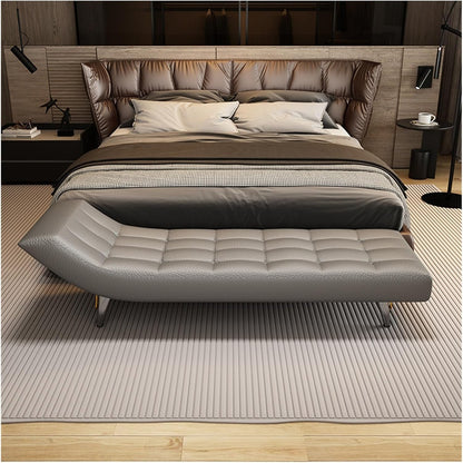 Modern End of Bed Bench, Upholstered Pu Leather Ottoman,Modern Tufted Long,Faux Fur Entryway with Metal Legs Entryway(Gris,1.8m)