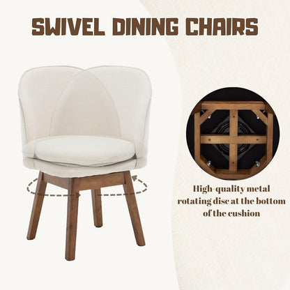 ROCITY Swivel Dining Chairs Set of 4, Beige Linen Kitchen Chairs with Solid Wood Legs, Mid Century Modern Upholstered Dining Room Chair Armless Accent Chair for Kitchen/Restaurant