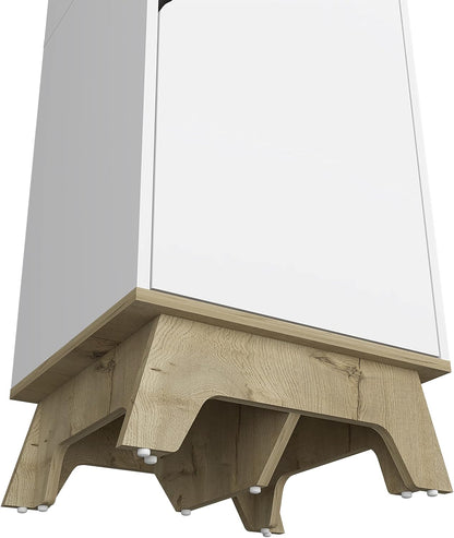 FM FURNITURE British Single Kitchen Pantry with 4 Shelves, and Double Doors Cabinet, Light Oak/White