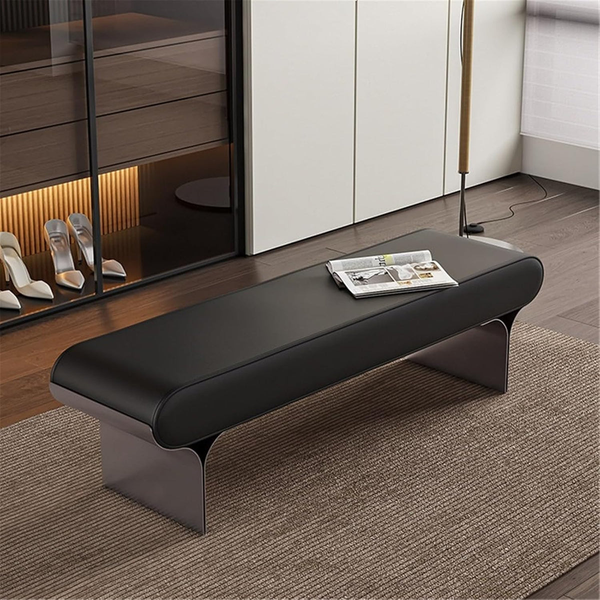 Modern Upholstered Bed end Bench Bedroom Home Use Bedside Dressing Room Long Shoe Changing Entryway(Large)