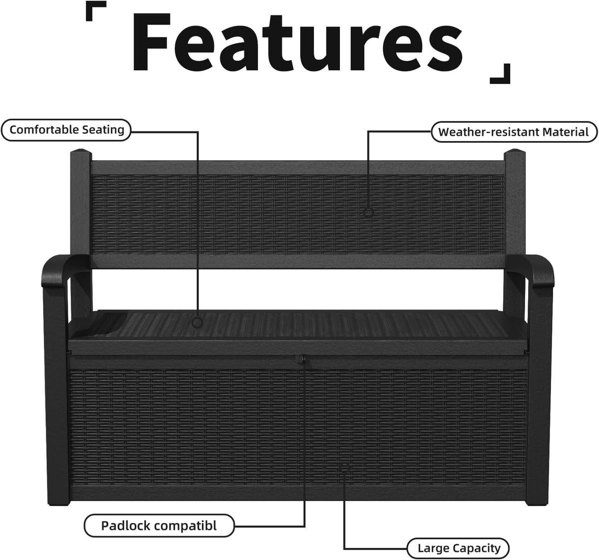 PatioZen 80 Gallon Outdoor Storage Bench Deck Box Waterproof Lockable,Outdoor Storage Furniture for Patio,Garden and Porch,Tools and Cushions（Black）