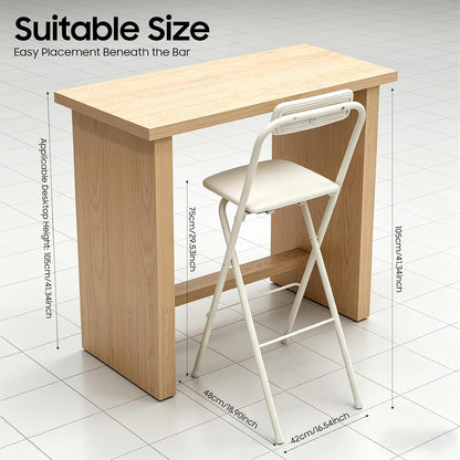 Folding Bar Stool with Backrest, 29.5 Inch Tall Foldable Stool Chair with Leather Padded Seat, Portable Counter Height Collapsible Stool for Kitchen Island Shop Cafe Dining Room, White, 1pcs