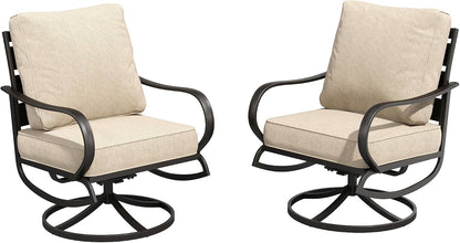 PHI VILLA Metal Swivel Patio Chairs Set of 2, High Back Steel Outdoor Chairs with 5.75" Extra Thick Cushion, 2 Piece All Weather Deep Seat Outdoor Front Porch Seating Furniture for Deck Balcony, Beige