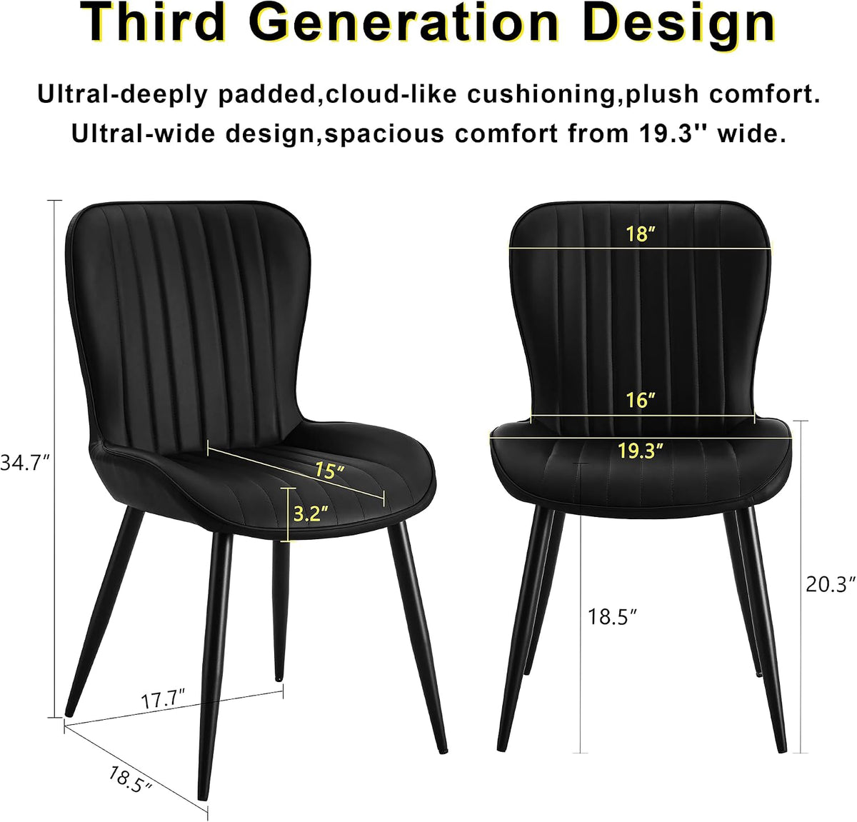 Dining Chairs Set of 6,Black Leather Dining Chair Upholstered,Kitchen Chair,Modern Dining Room Chairs with Black Metal Legs Frame for Restaurant,Dining Room,Cafe