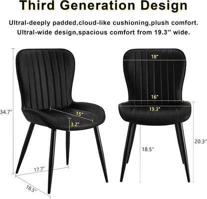 Dining Chairs Set of 6,Black Leather Dining Chair Upholstered,Kitchen Chair,Modern Dining Room Chairs with Black Metal Legs Frame for Restaurant,Dining Room,Cafe