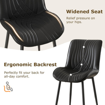 VECELO Dining Chairs Set of 2, Modern Upholstered Faux Leather Cushion Seat and Metal Legs for Kitchen, Living Room, Black