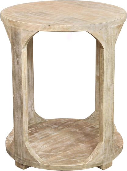Moti Jenna Round End Table with Shelves in Coastal Natural Solid Wood